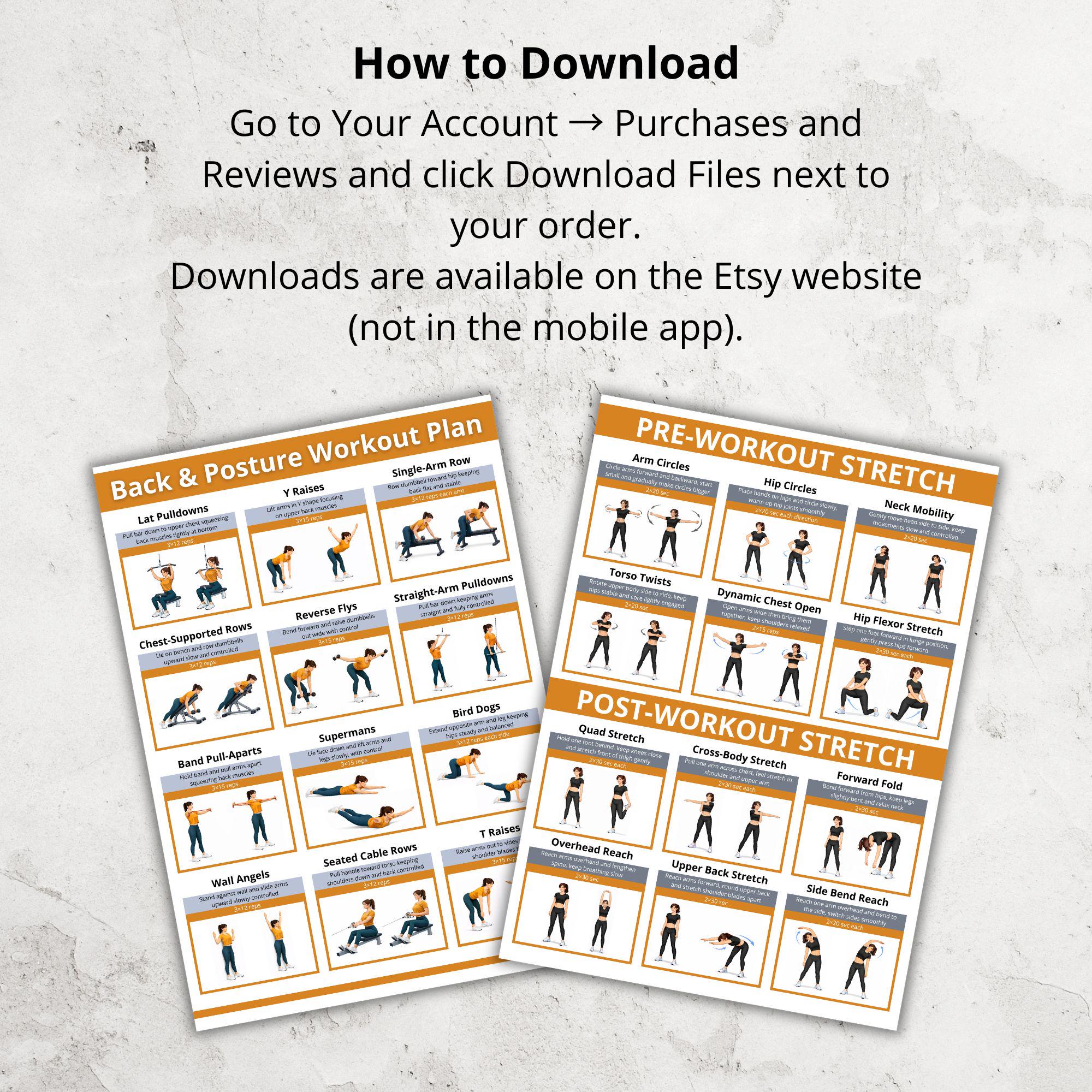 Back & Posture Workout Poster Printable PDF, Upper Back and Mid Back ...