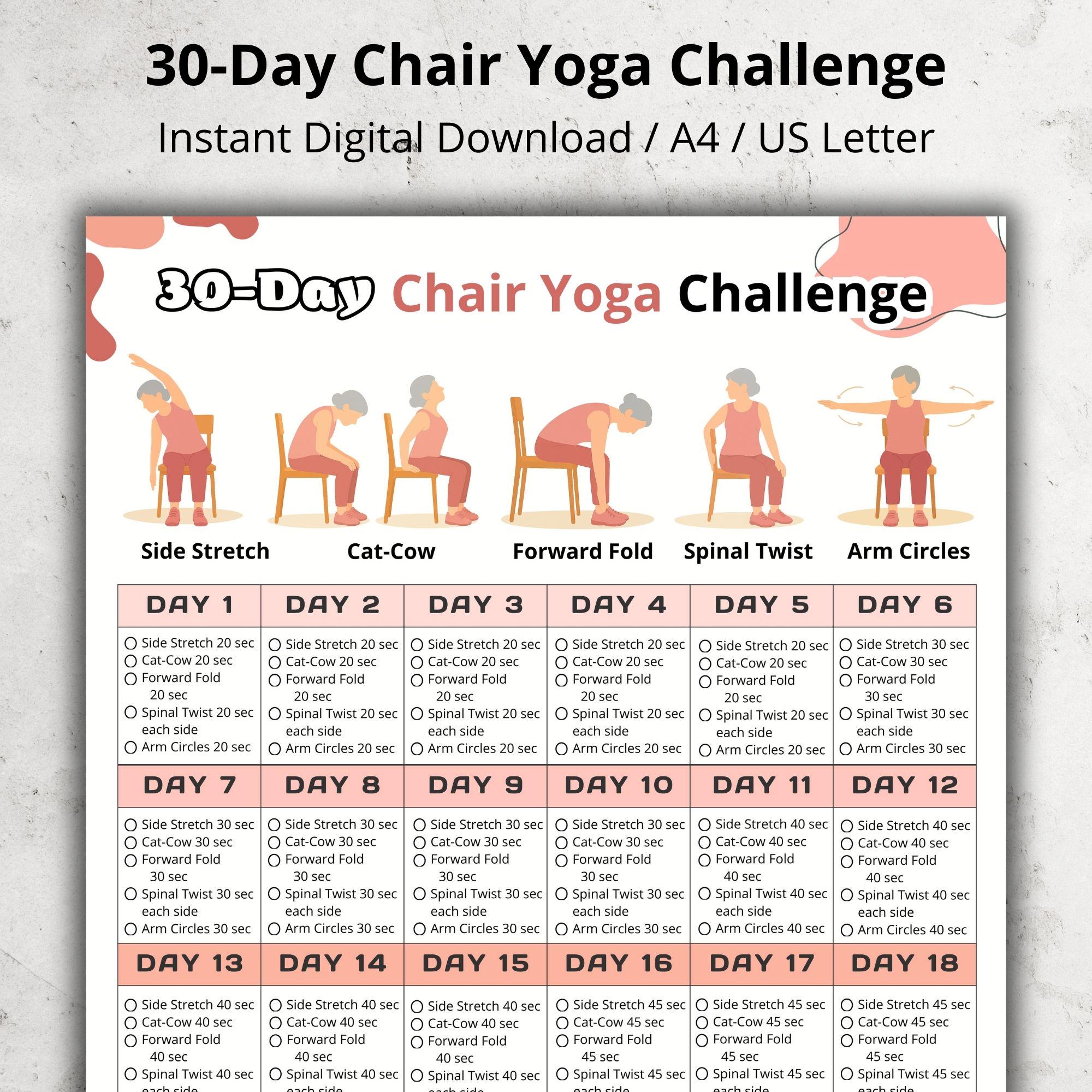 30 Day Chair Yoga Challenge – Printable Yoga Poses Chart for Seniors ...