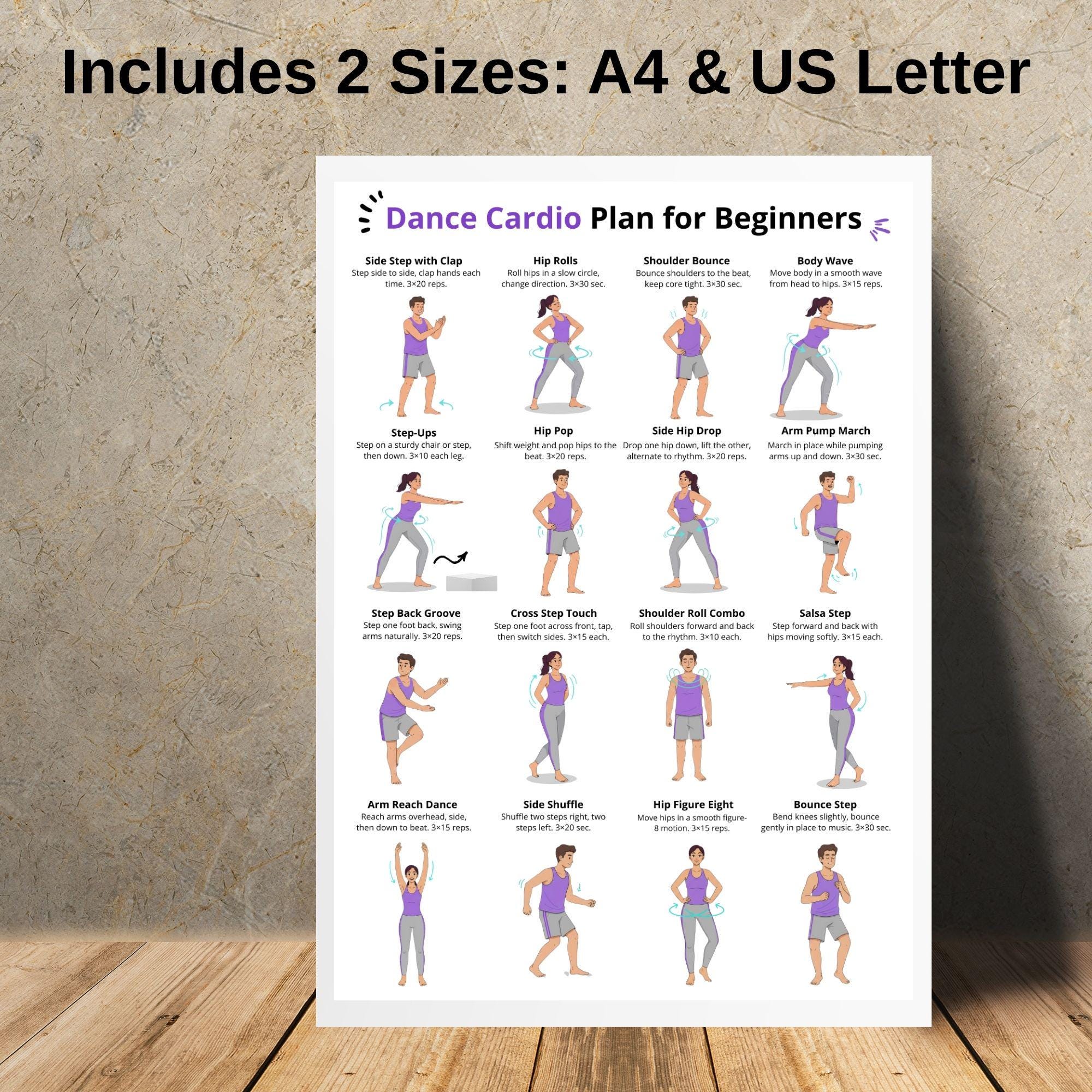 Dance Cardio Workout for Beginners | Fun Home Exercise Chart PDF ...