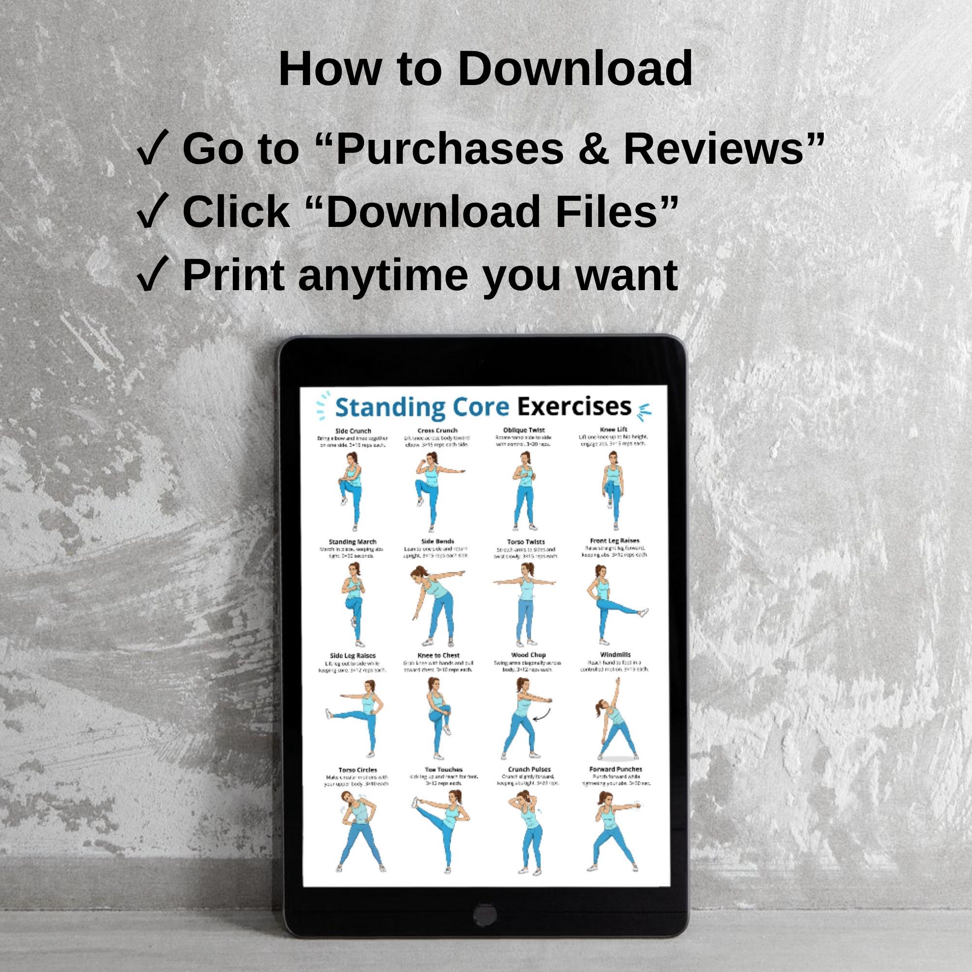 Standing Core Exercises Chart | Gentle Standing Ab and Oblique Workout ...