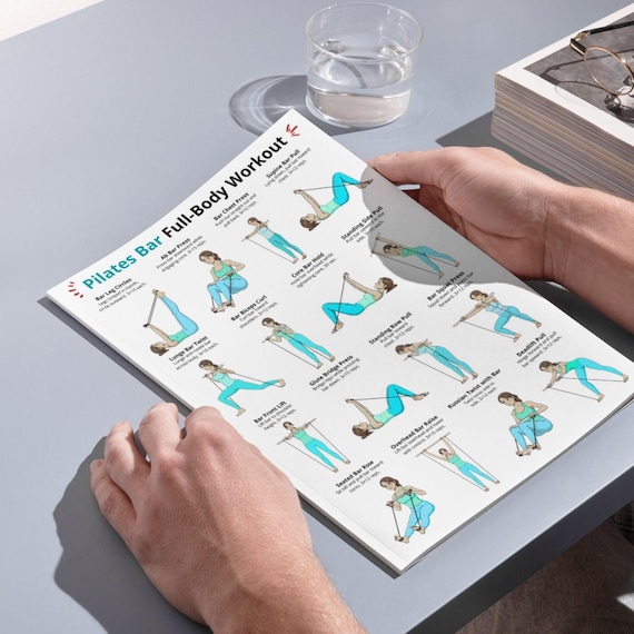 Pilates Bar Workout Poster, Full Body Exercise Chart Printable