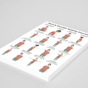 Nack- och axelövningar, mobilitetsövningsaffisch i PDF-format, sittande och stående stretchövningar, hållningsövningar att skriva ut, träning utan utrustning bild 9