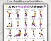 30-Day Kettlebell Challenge Poster, Kettlebell Workout Chart, Full Body Kettlebell Exercises, Home Workout Printable PDF, 30 Day Challenge
