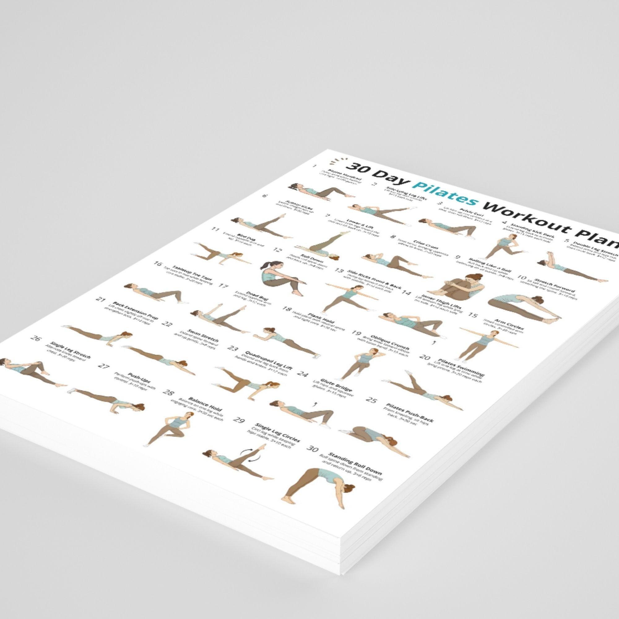 30 Day Pilates Workout Plan Printable, Daily Pilates Exercises at Home, Full Body Pilates ...