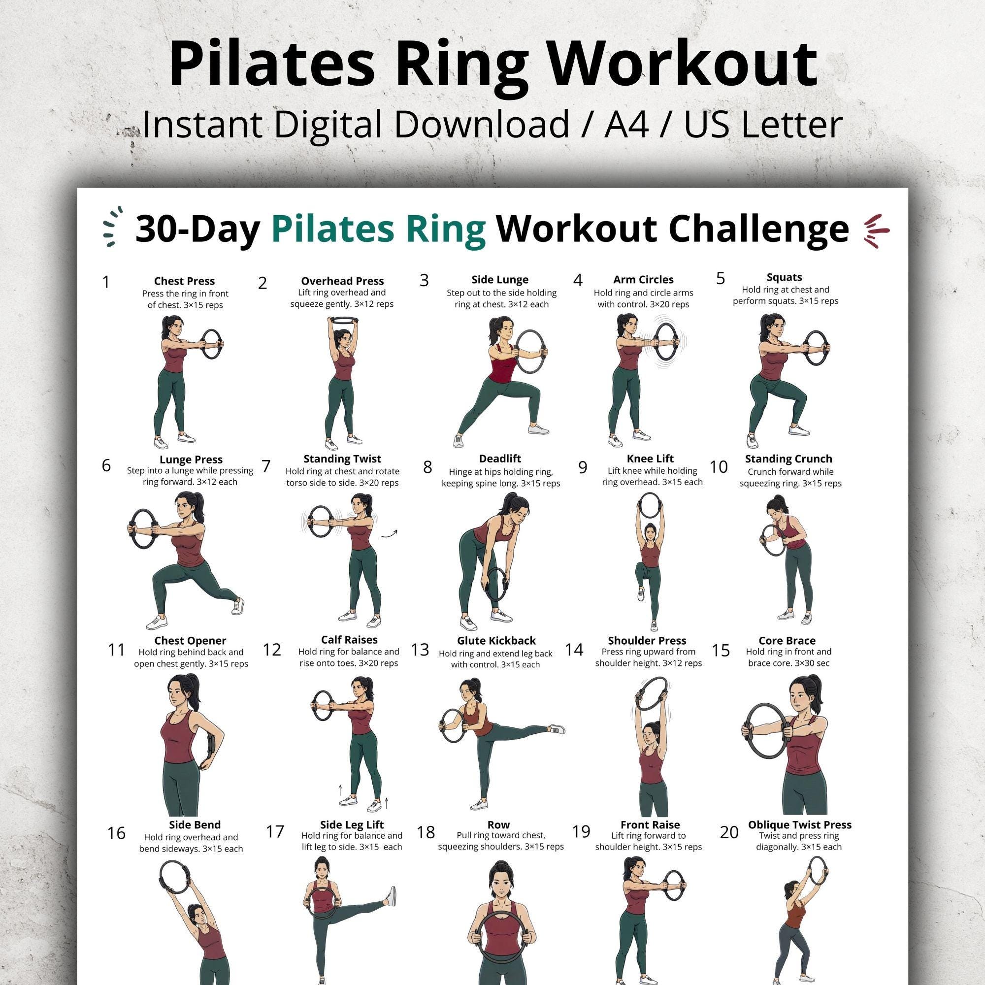 30 Day Pilates Ring Workout Challenge Printable, Pilates Ring
