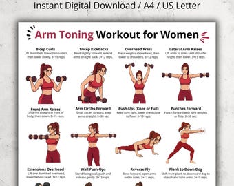 Armtraining voor dames | Oefenschema armhalter pdf | Geïllustreerde bovenlichaamtraining | Home Gym muurkunst poster armoefeningen afdrukbaar