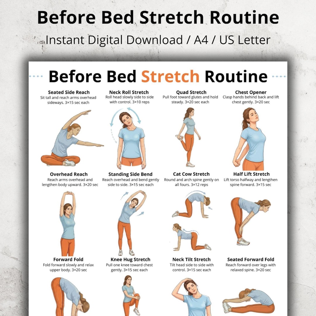 Before Bed Stretch Routine Printable, Night Stretching Exercises ...