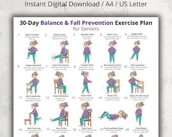 30 Day Balance and Stability Exercises for Seniors | Chair & Standing Mobility Workout Chart | Low Impact Printable Routine for Older Adults