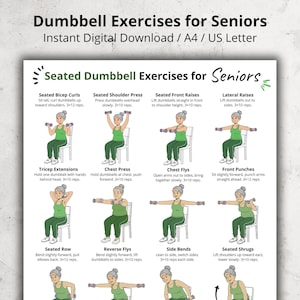 Seated Dumbbell Exercises for Seniors | Chair Workout Chart for Older Adults | Low Impact Dumbbell Routine PDF | Home Exercise Printable