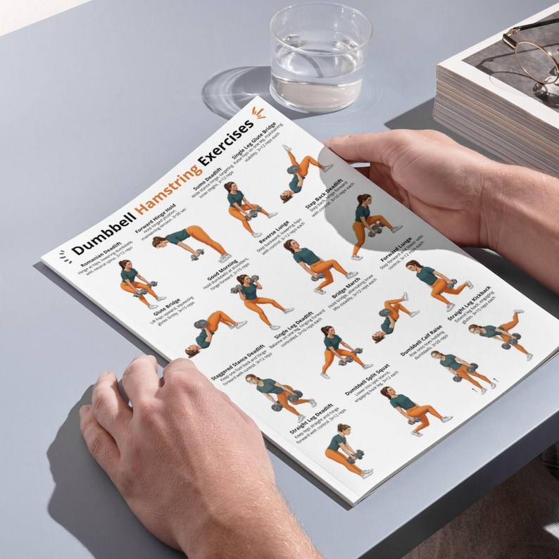 Dumbbell Hamstring Exercises Poster PDF, Hamstring Workout Chart ...