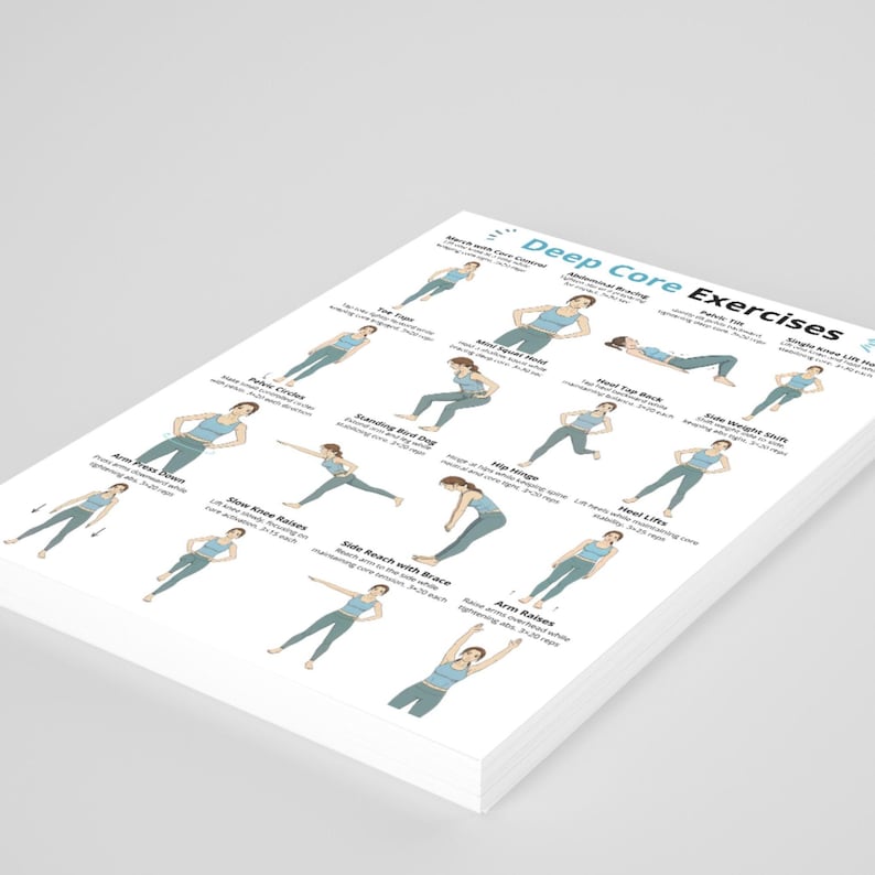 Deep Core Exercises Printable, Core and Ab Exercises at Home, Standing ...