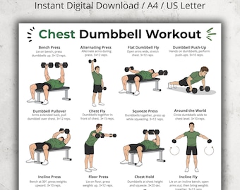 Chest Dumbbell Workout Poster, Upper Body Exercise Chart for Home Gym, Printable Dumbbell Workout, Gym Wall Art for Men and Women