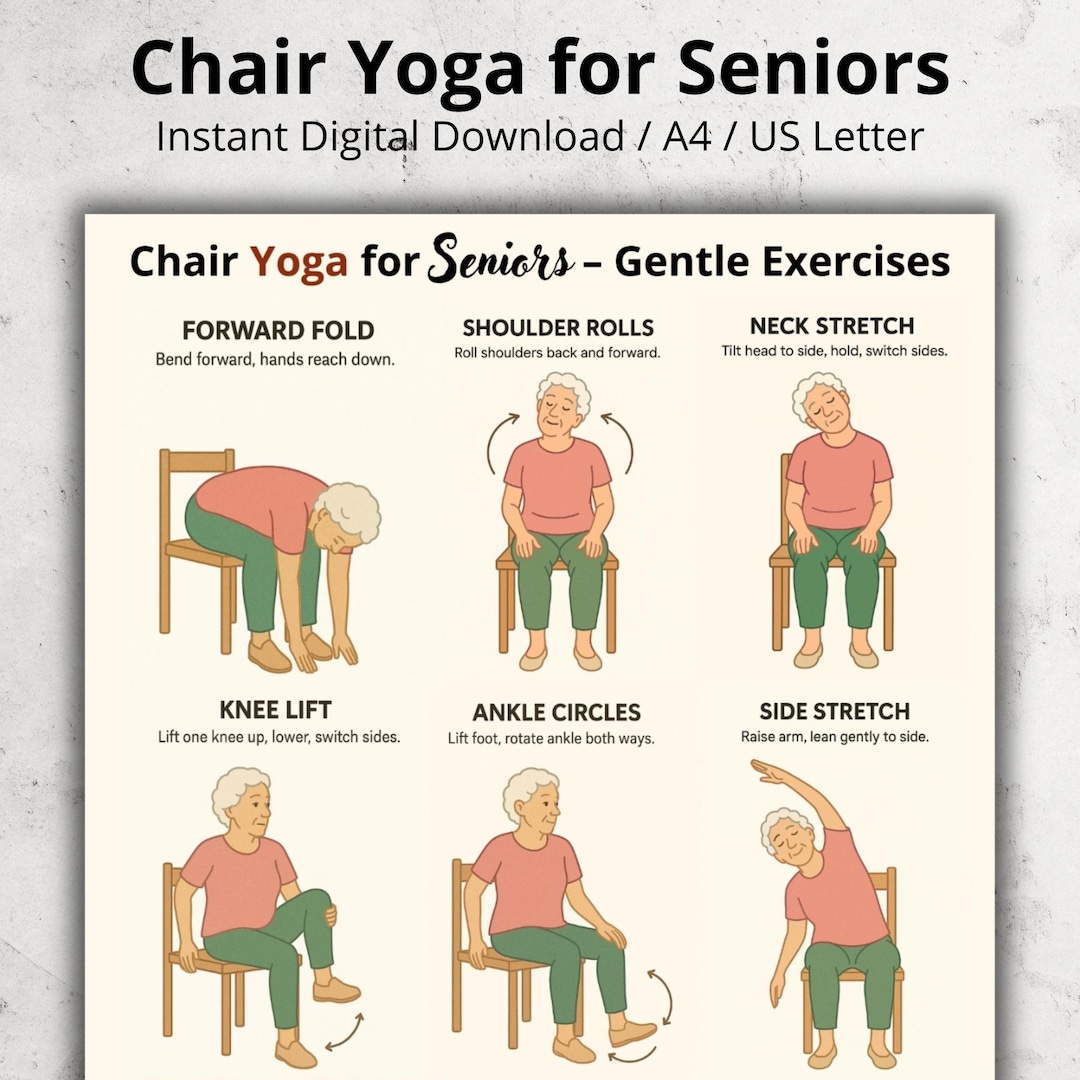 Chair Yoga for Seniors Printable – Gentle Exercise Chart, Seated Yoga