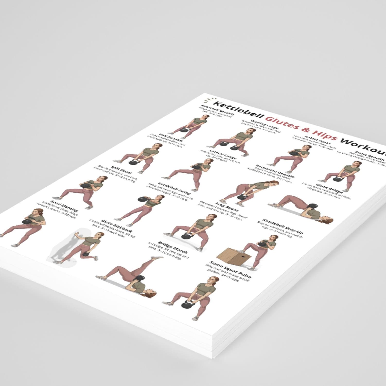 Kettlebell Glutes and Hips Workout Poster, Lower Body Exercise Chart ...