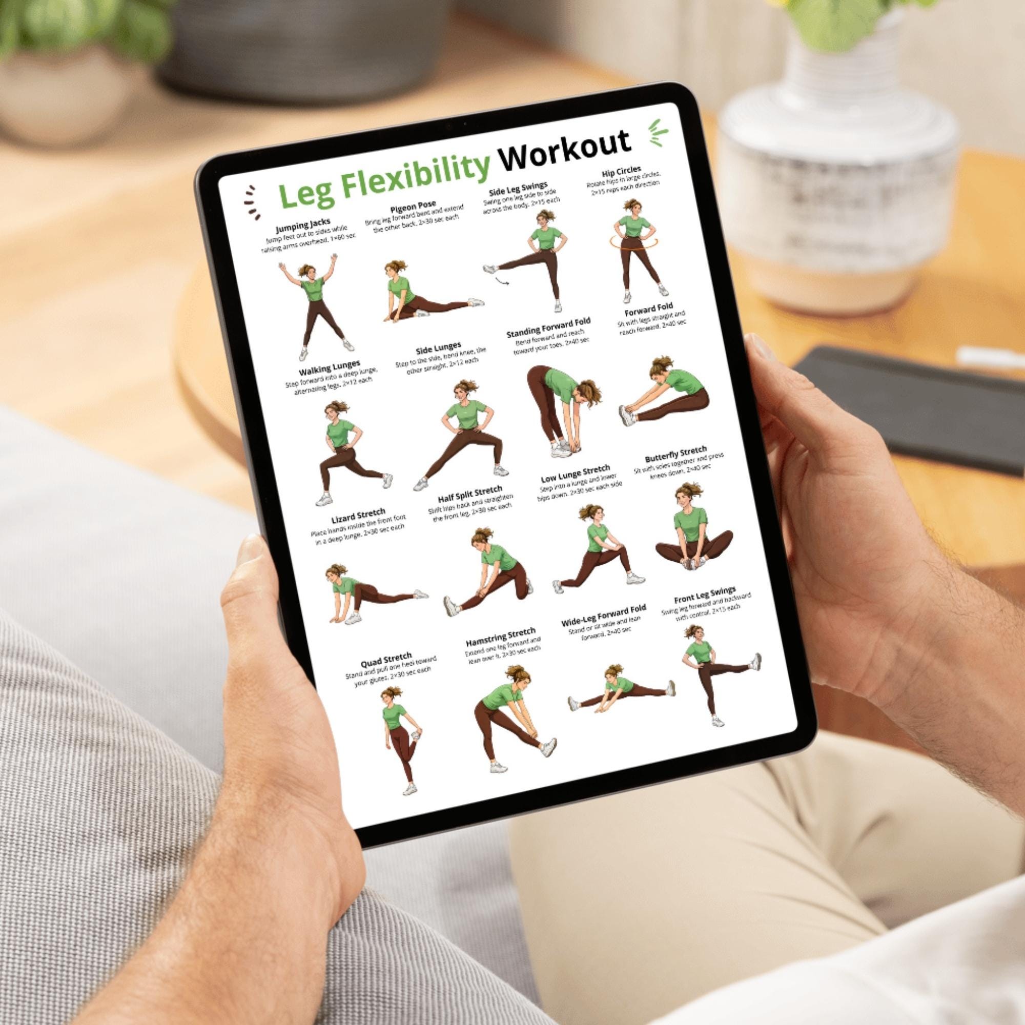 Legs Stretching Routine Leg Exercises Poster Printable, Leg Stretch Exercises Chart, Lower Body ...