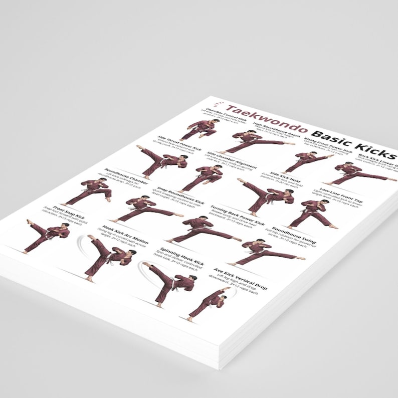 Taekwondo Basic Kicks Printable PDF, Martial Arts Kick Techniques Chart ...
