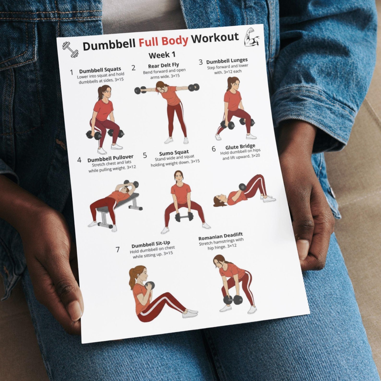 Dumbbell Workout Challenge Poster, 4 Week Dumbbell Full Body Exercise ...