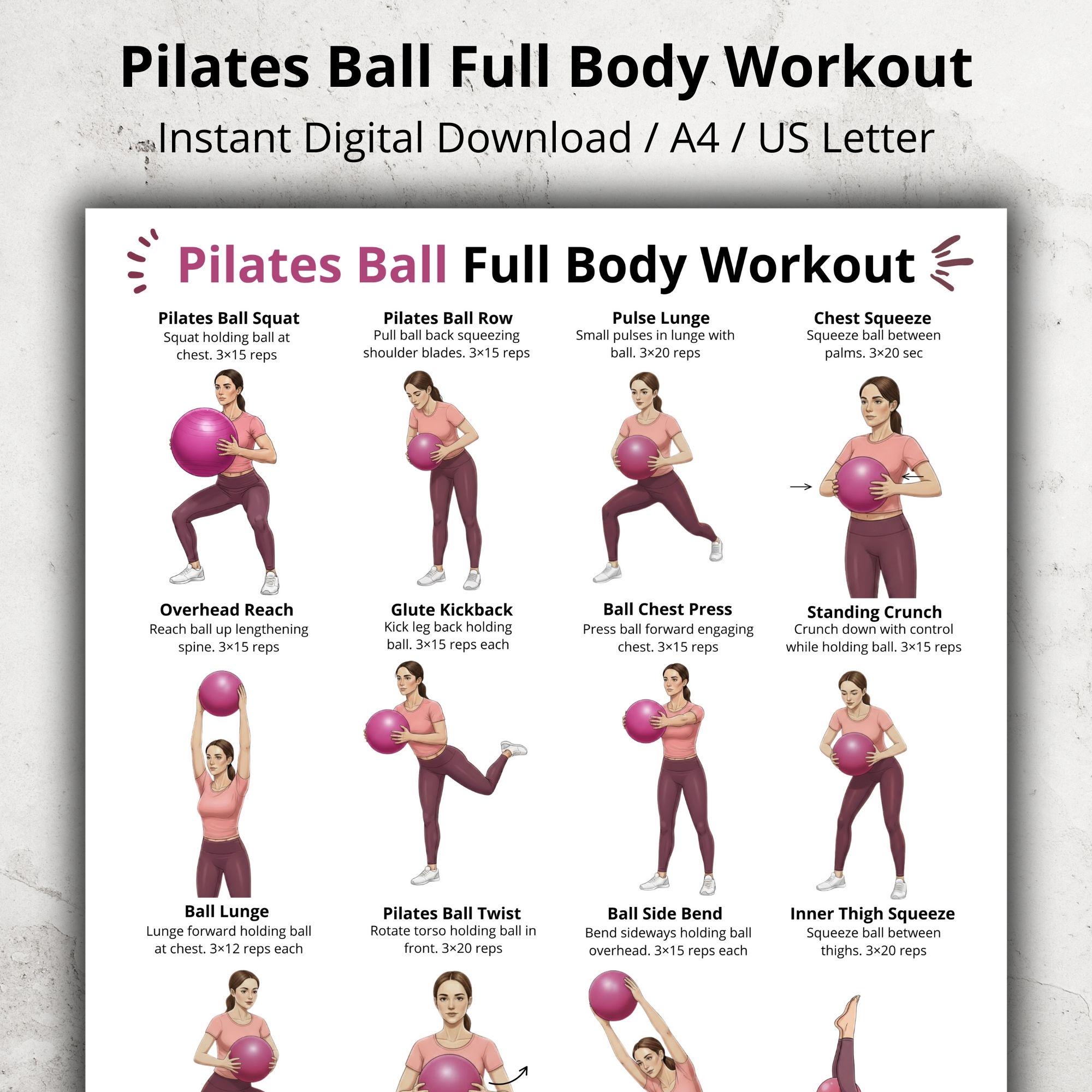 Pilates Ball Full Body Workout PDF, Stability Ball Exercises, Full