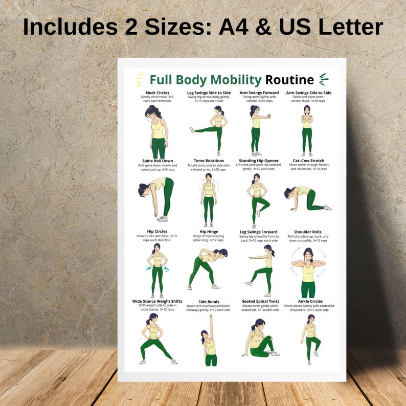 Full Body Mobility Routine Printable Poster Exercises at Home, Joint ...
