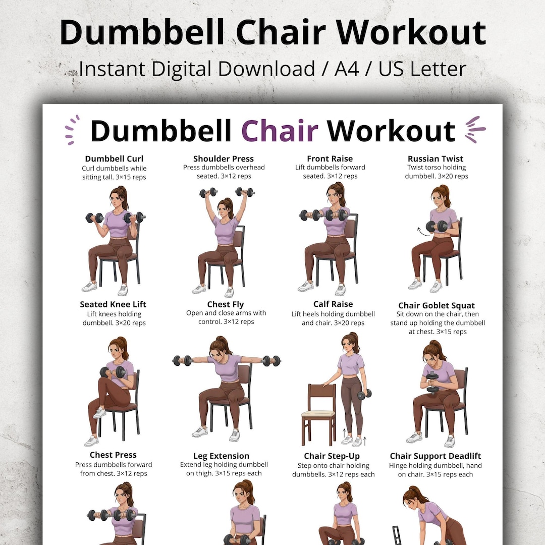 Dumbbell Chair Workout PDF, Seated Exercises With Dumbbells, Chair Full ...