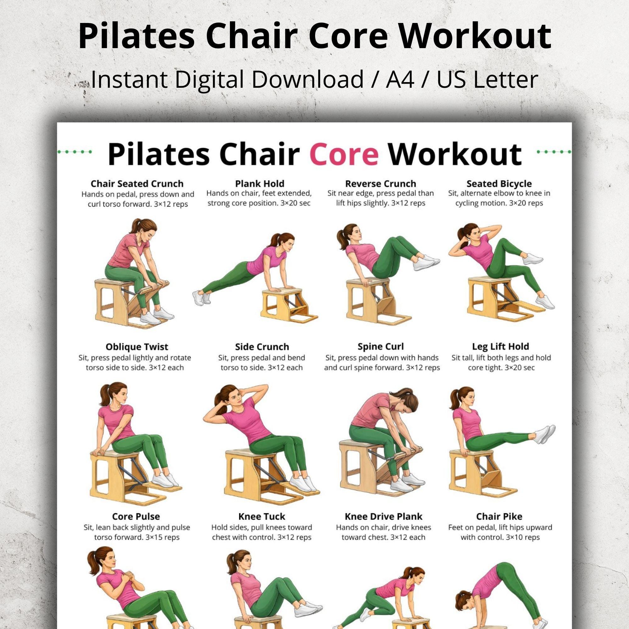 Pilates Chair Class Routine Pilates Chair Core Workout Printable, Pilates Chair Exercises Chart ...