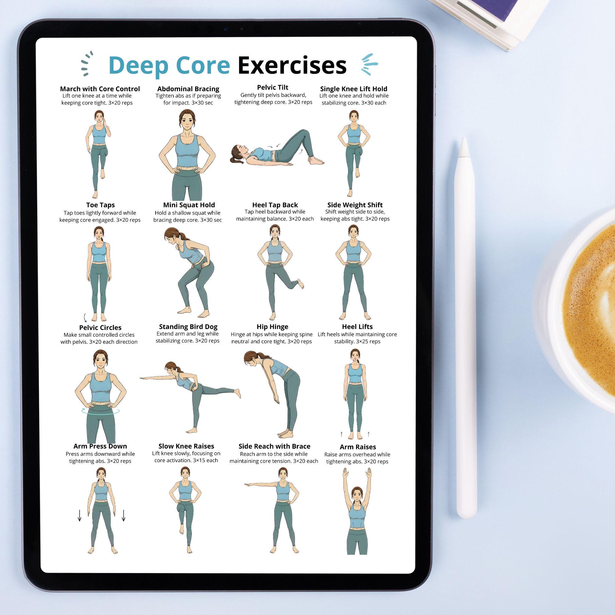 Advanced Deep Core Exercises Deep Core Exercises Printable, Core and Ab Exercises at Home, Standing ...