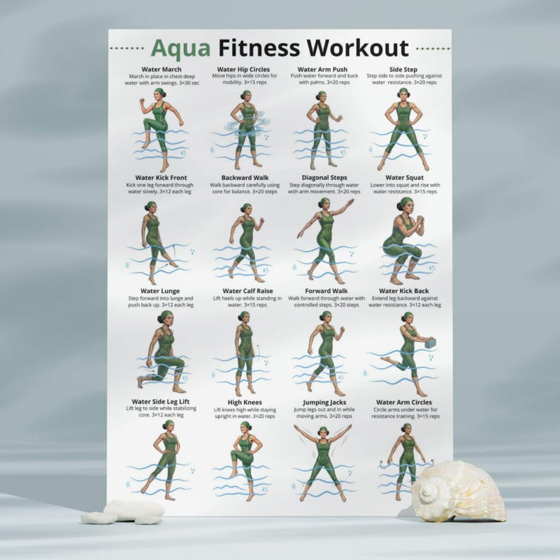 Water Aerobics Workout Bundle PDF, Pool Workout Charts, Aqua Fitness ...