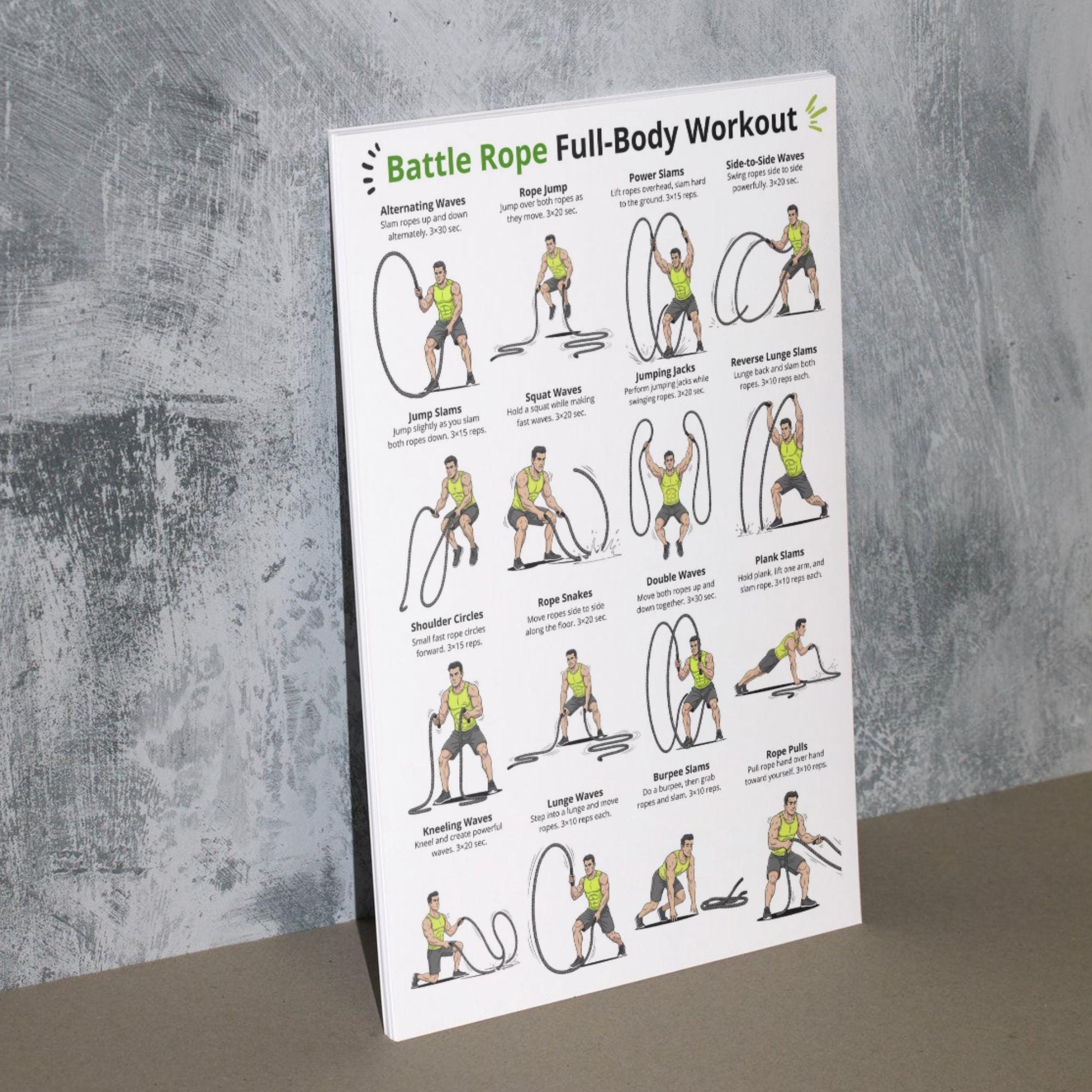 Battle Rope Full Body Workout Poster, Battle Rope Exercises Printable ...