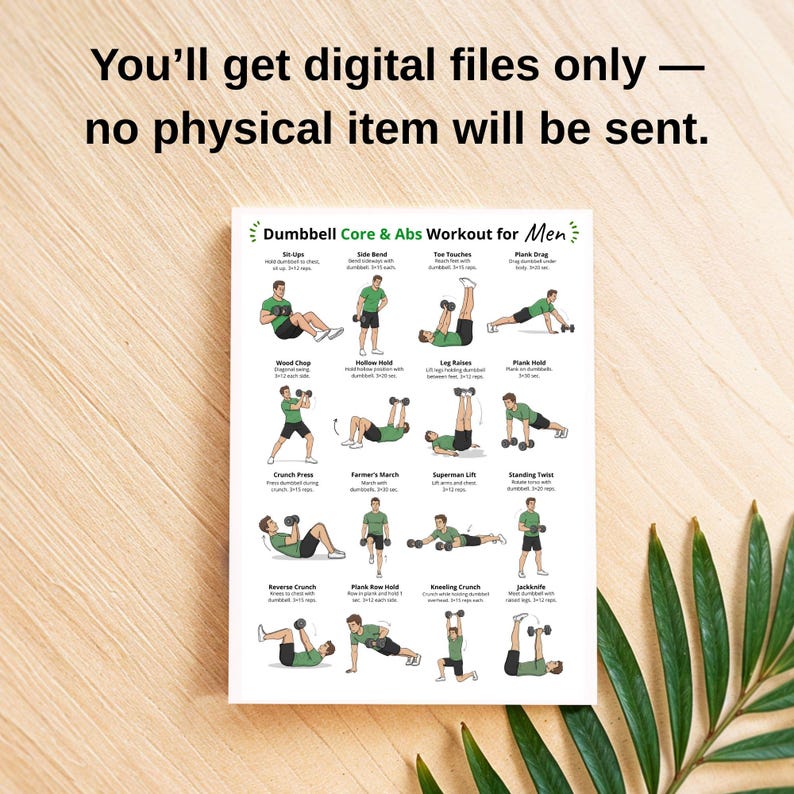 Dumbbell Core & Abs Workout for Men Poster, Dumbbell Ab Exercises Chart ...
