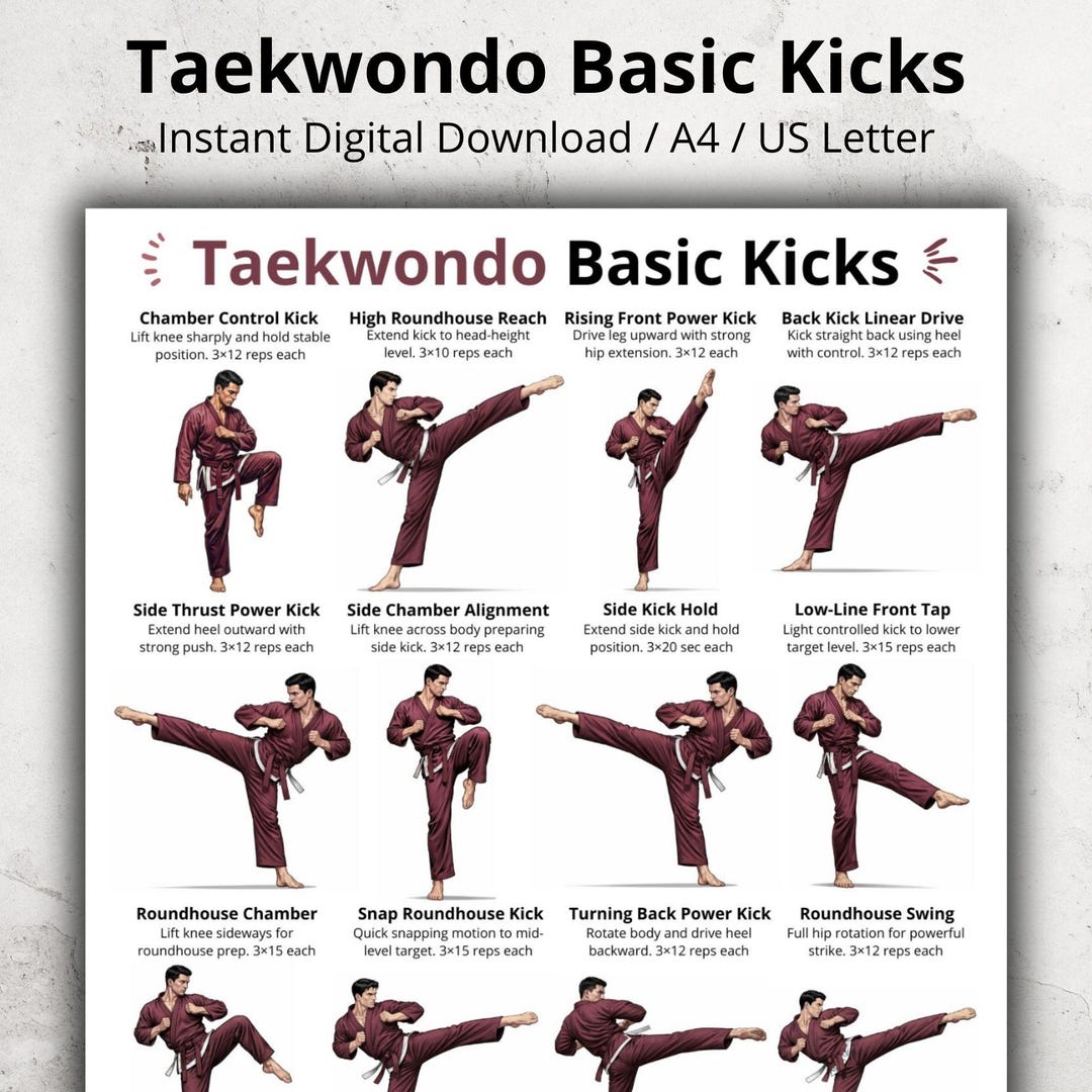 Triangle Kick Exercise Taekwondo Basic Kicks Printable PDF, Martial Arts Kick Techniques Chart ...