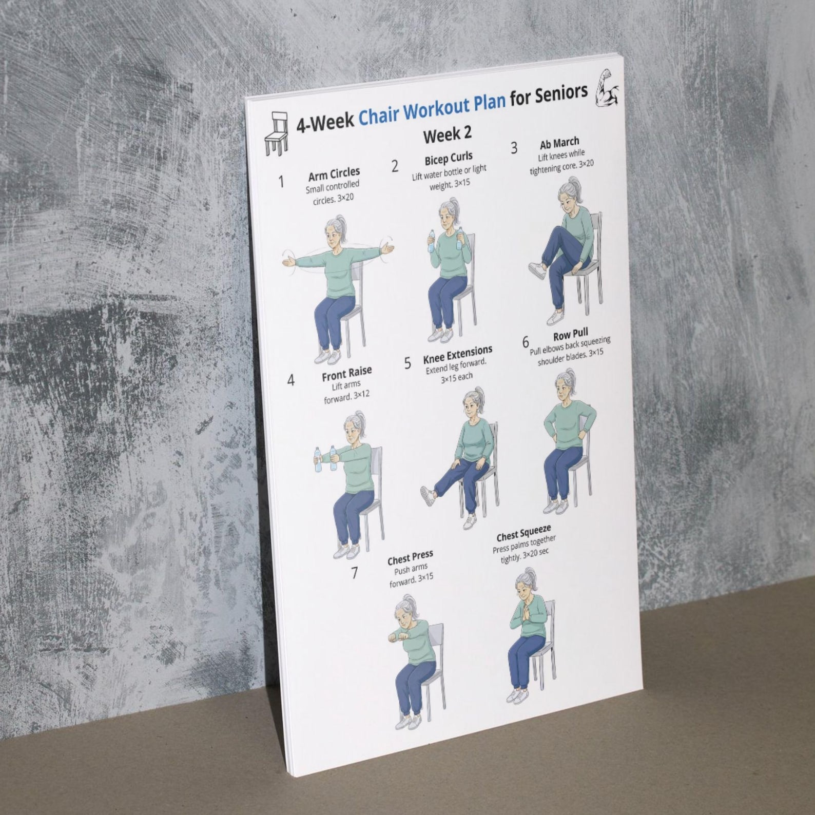 Chair Workout for Seniors, 4 Week Chair Exercise Chart Printable ...
