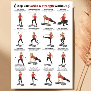 Step Box Workout Poster PDF, Aerobic Step Cardio Exercises Chart ...