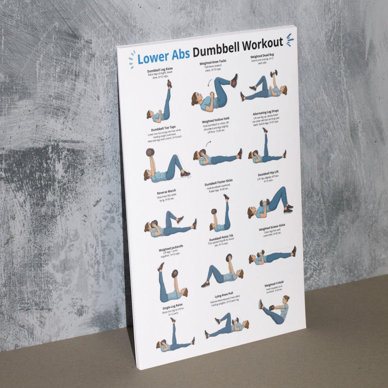Lower Abs Dumbbell Workout Printable, Weighted Ab Exercises Chart, Core ...