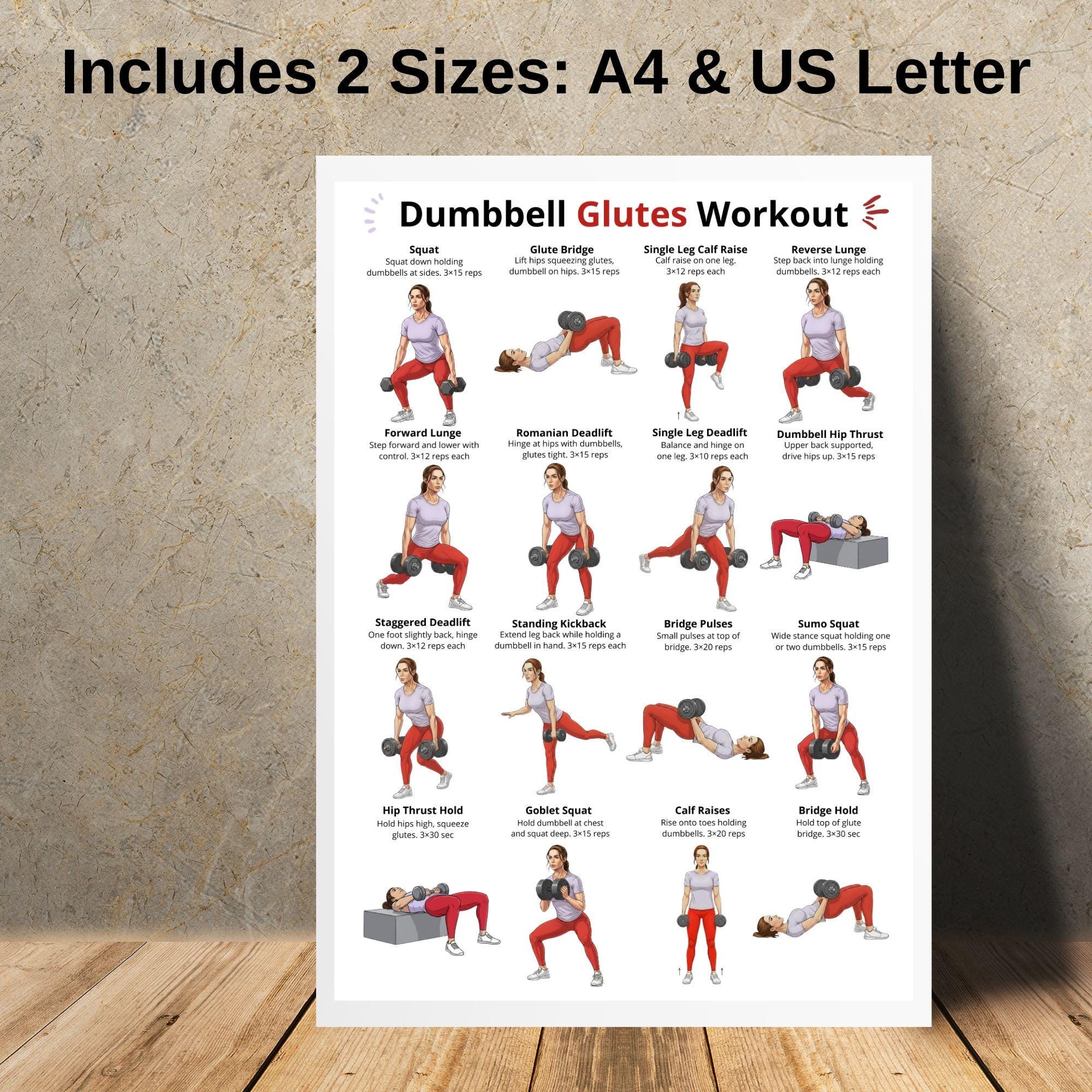 Dumbbell Glutes Workout PDF, Lower Body Dumbbell Exercises, at Home ...