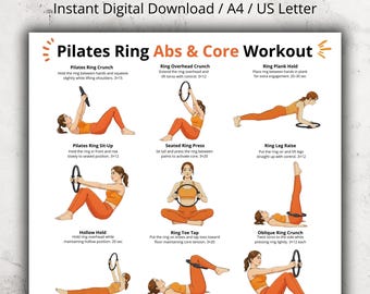 Pilates ring buikspier- en core-workoutposter, printbaar oefenschema (PDF)