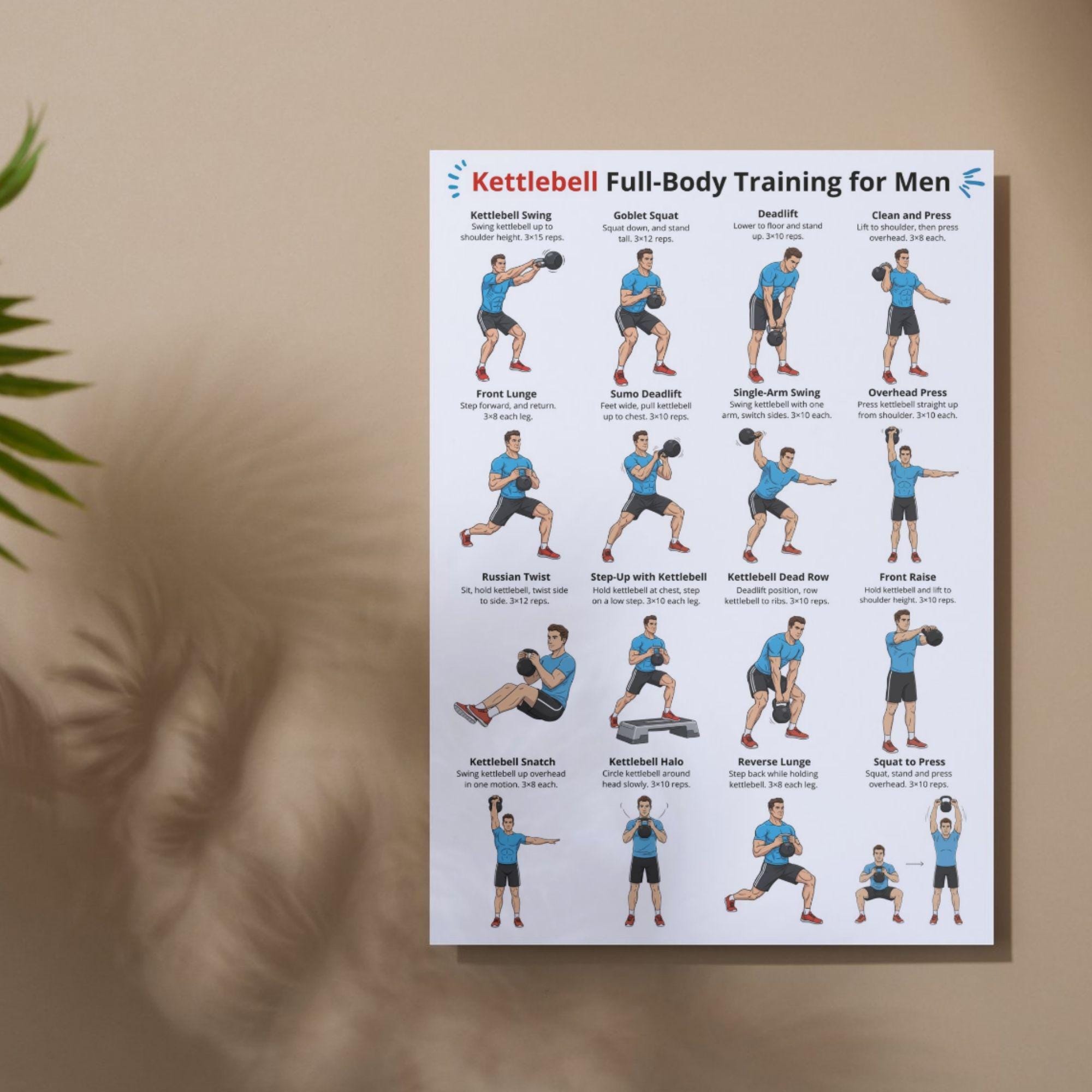 Kettlebell Full Body Workout for Men PDF, Home Gym Exercise Chart for ...