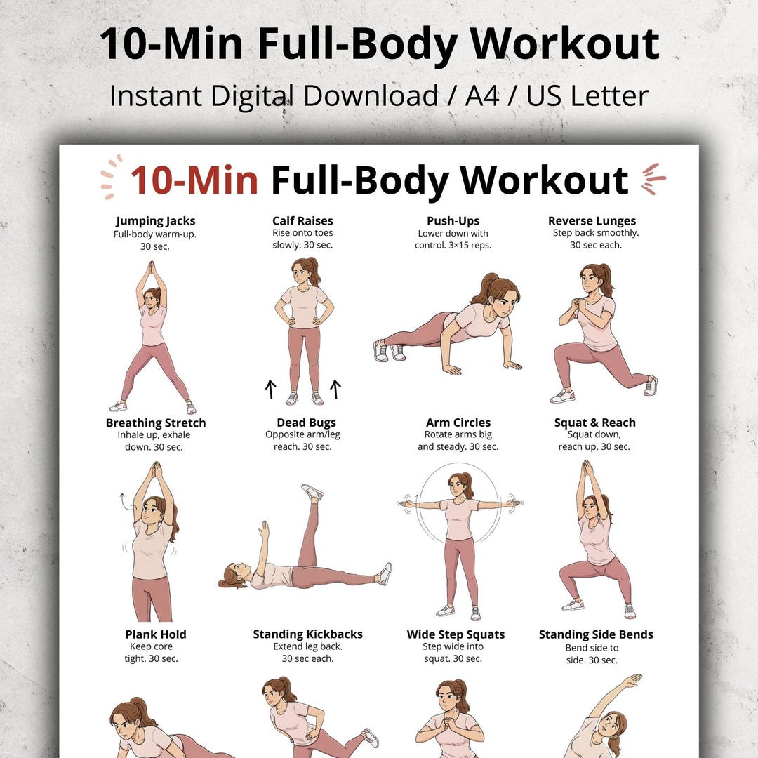 Torso Exercise .pdf 10 Min Full Body Workout Printable, Daily Home Exercise Chart, Quick ...