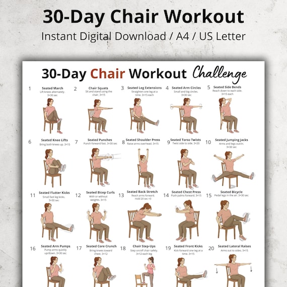 30 Day Chair Workout Plan Challenge | Seated Exercise Chart | No Equipment Office Chair Workout for Seniors & Beginners | Low Impact Fitness