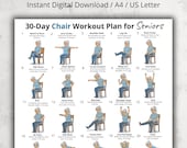 30 Day Chair Workout for Seniors, Seated Exercise Chart Printable PDF, Gentle Daily Routine Poster, Home Workout Wall Art for Elderly