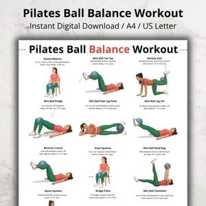 Pilates Ball Balance Workout Chart (Digital Download) image 1