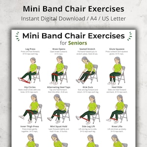 Mini Band Chair Exercises for Seniors Poster, Seated Resistance Band Full Body Workout PDF Chart, Gentle Chair Fitness Printable for Elderly