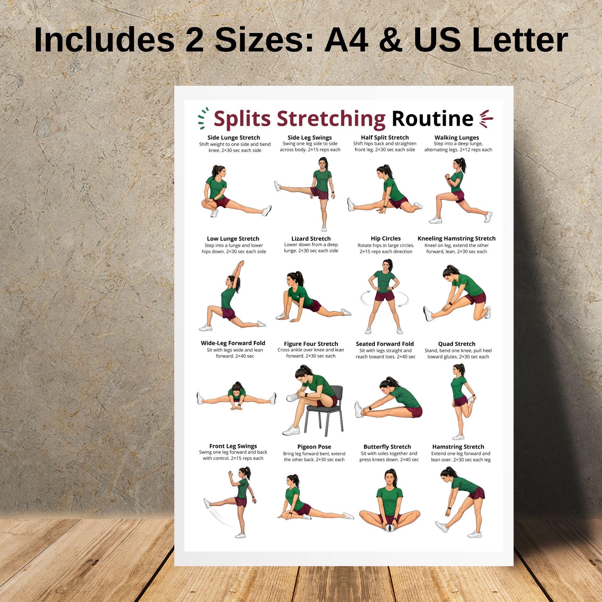 Splitz Chart Splits Stretching Poster PDF, Leg Split Stretch Exercise Chart ...