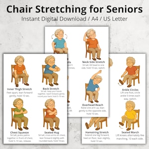 Chair Stretching for Seniors PDF, Seated Chair Workout for Beginners and Elderly, Low Impact Routine, Gentle Seated Senior Workout at Home