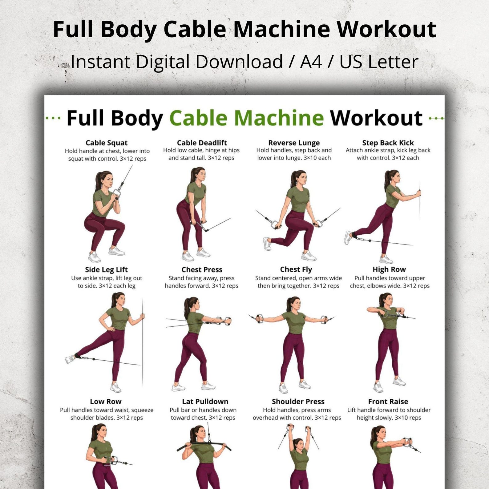 Full Body Cable Machine Workout Printable, Cable Machine Exercises ...