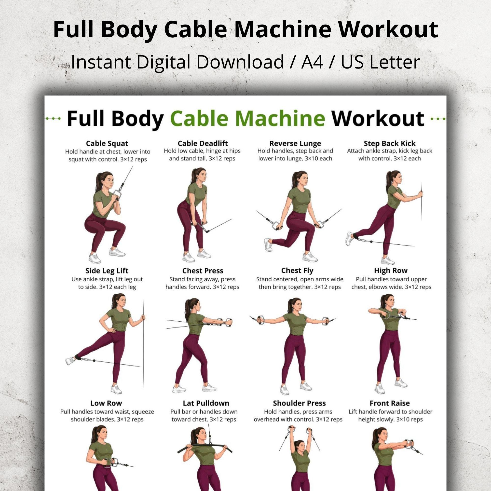 Full Body Cable Machine Workout Printable, Cable Machine Exercises ...