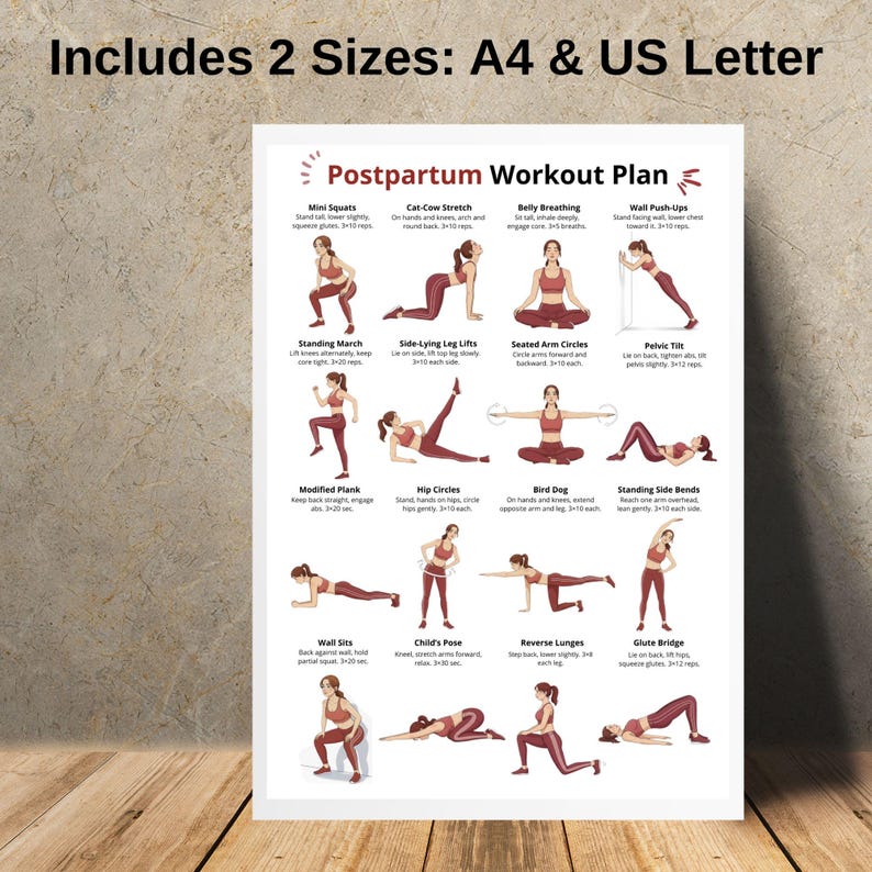 Postpartum Workout Printable for New Moms | Gentle Low Impact Exercises ...