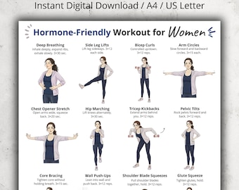Hormone Friendly Workout for Women Poster, Gentle Low Impact Exercises for Women 40+, Womens Home Exercise Chart, Printable Fitness Wall Art