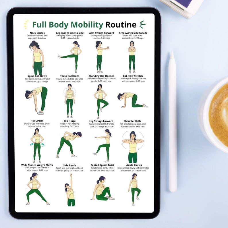 Full Body Mobility Routine Printable Poster Exercises at Home, Joint ...