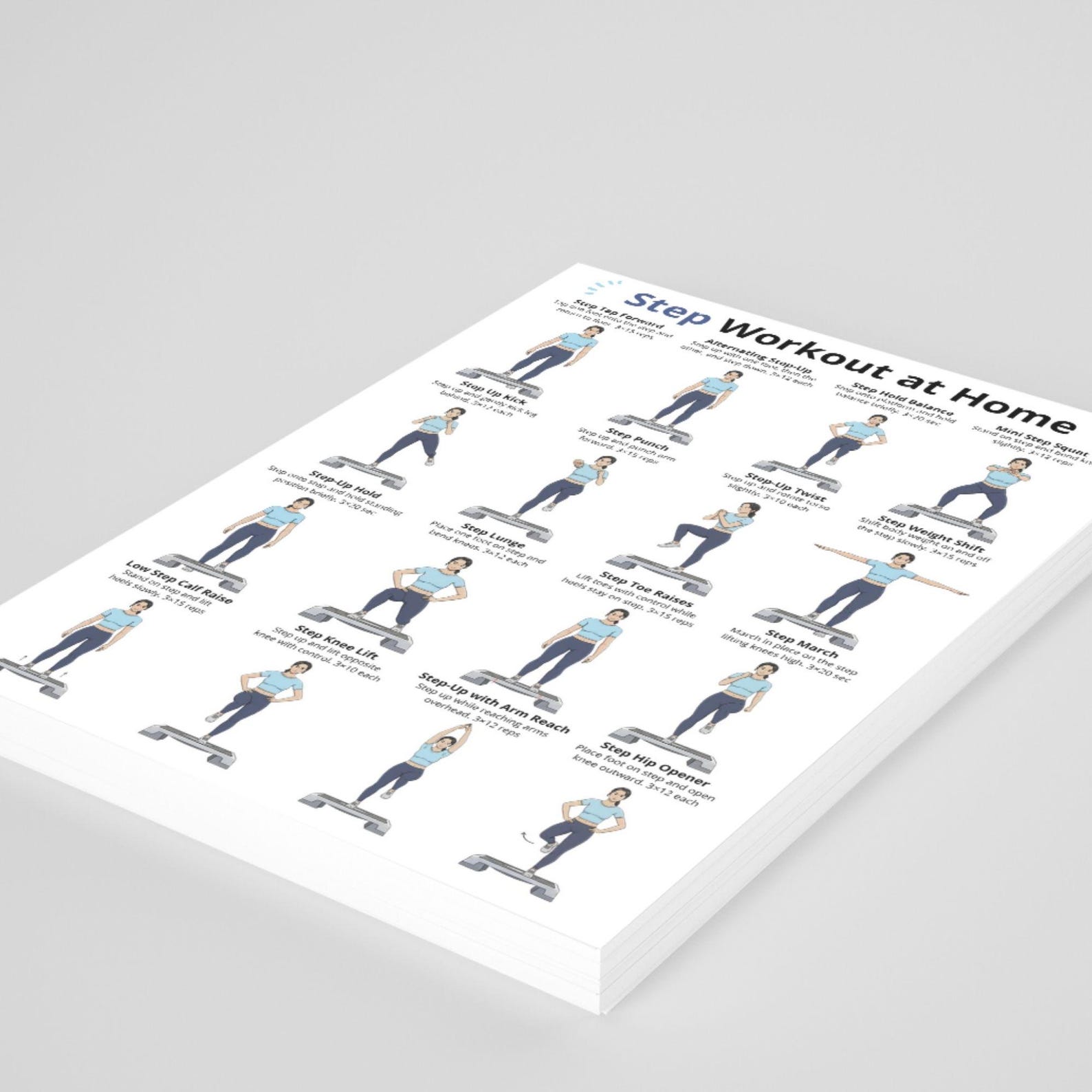 Step Workout, Step Exercises at Home, Aerobic Step Exercises Chart ...
