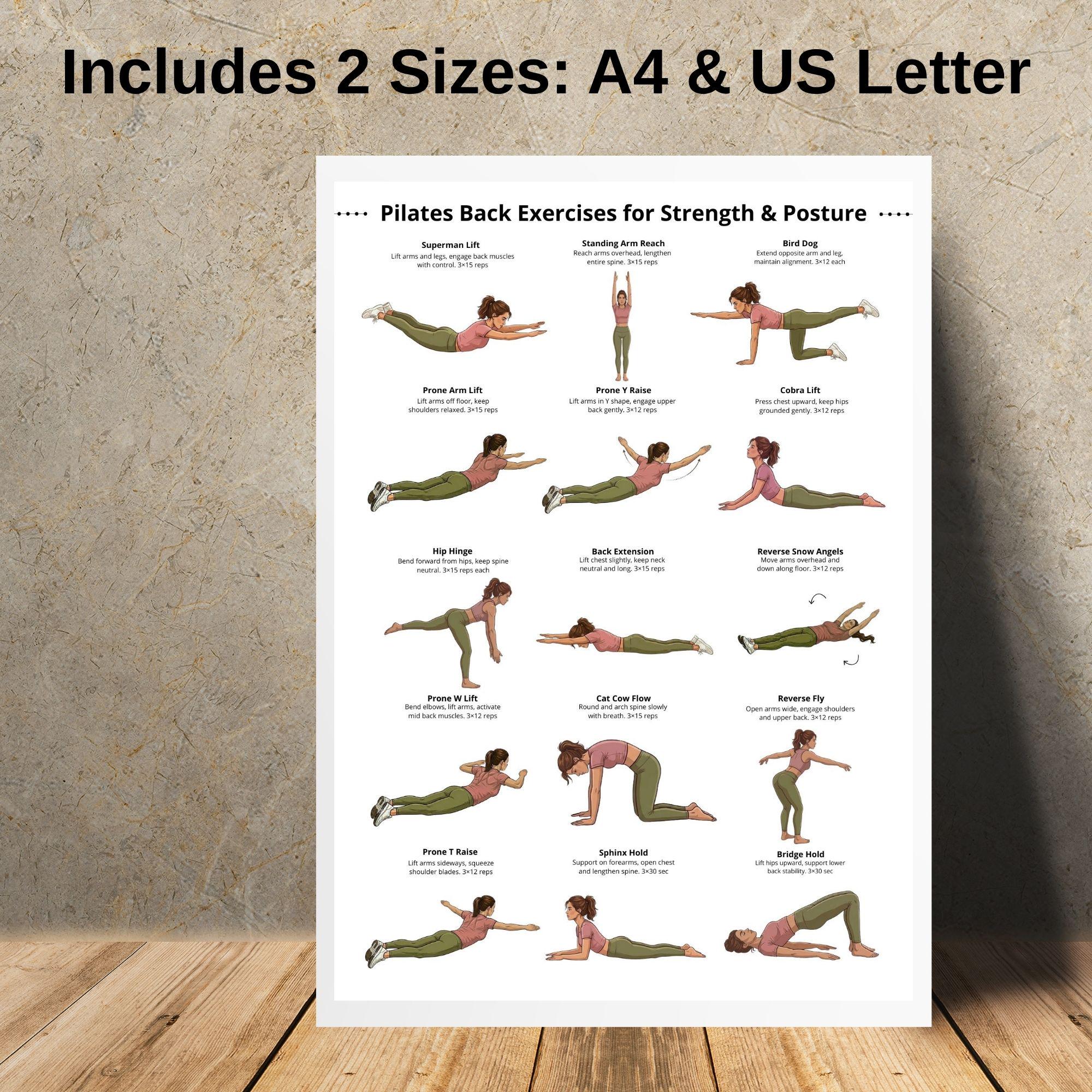 Pilates Back Exercises Printable PDF, Pilates Back Workout Routine ...